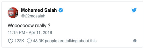 Dòng trạng thái trên tài khoản Twitter của Salah