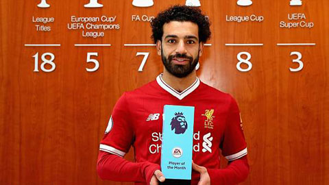 Salah lập kỷ lục danh hiệu hay nhất tháng ở Ngoại hạng Anh