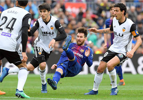 Messi bị phong tỏa hoàn toàn bởi hàng thủ Valencia