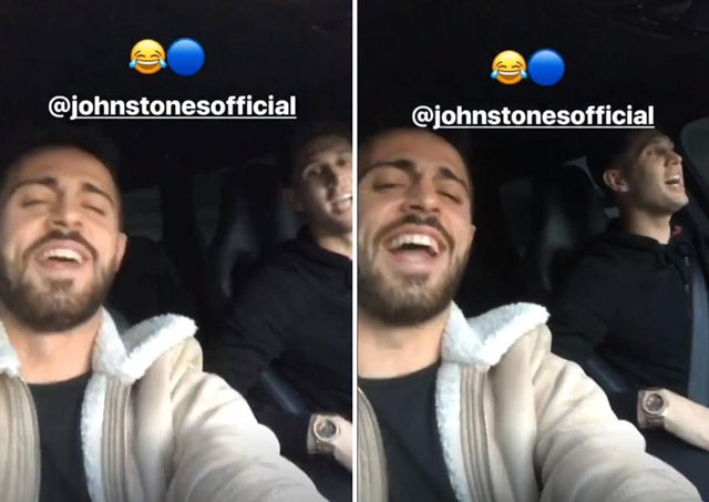 Bernado Silva livestream trên mạng xã hội, người lái xe là John Stones