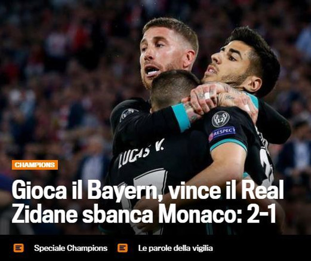 La Gazzetta Dello Sport: Lội ngược dòng trước Bayern, Real giành chiến thắng