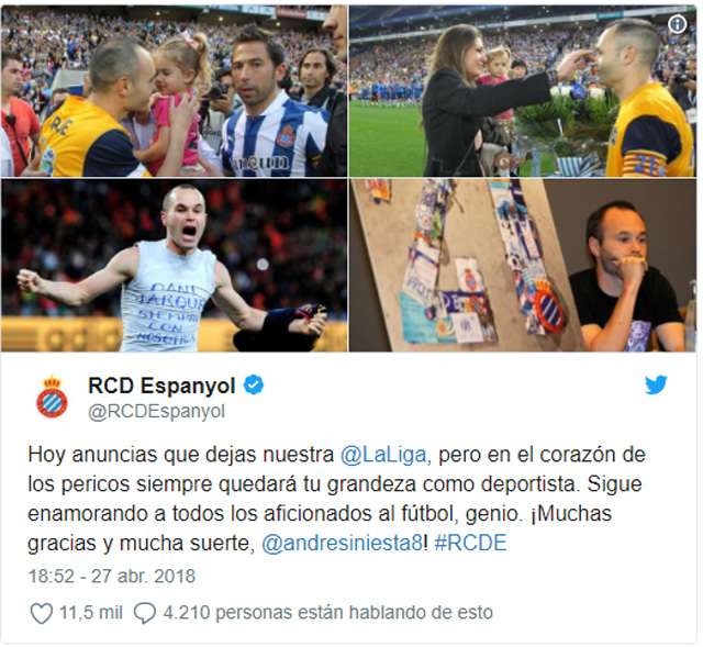 CLB Espanyol viết trên trang chủ: 