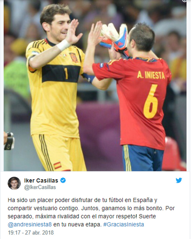 Iker Casillas nhắn nhủ tới Iniesta: 