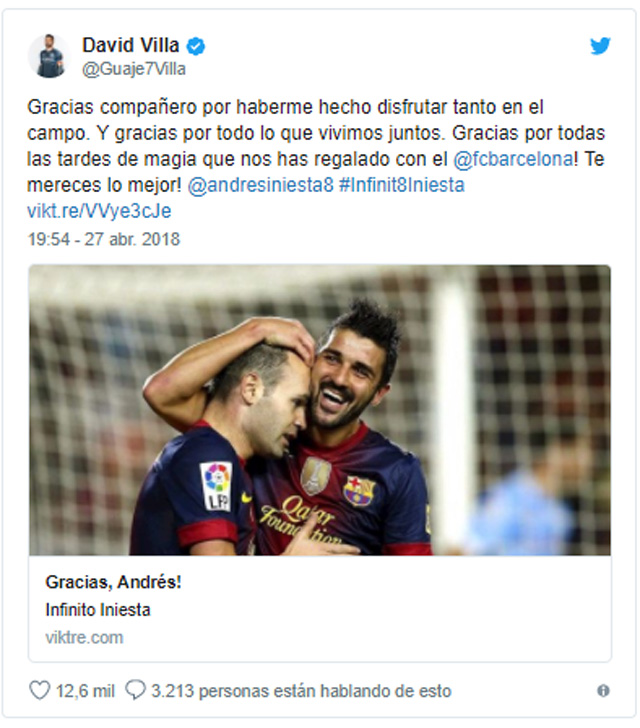 David Villa tri ân Iniesta: 
