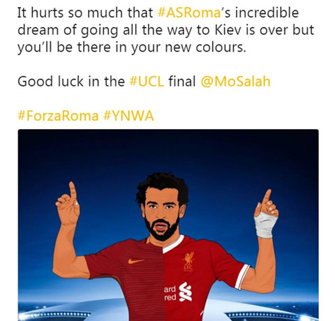 Roma gửi lời chúc tới Salah và Liverpool