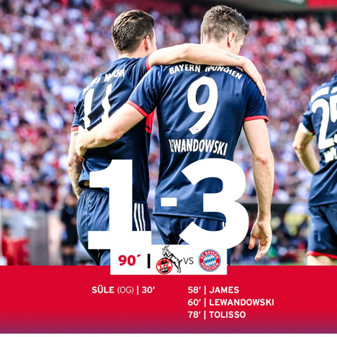 Bayern ngược dòng đánh bại chủ nhà Cologne