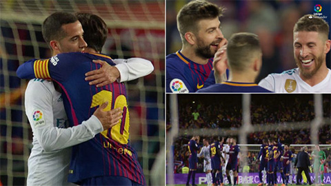 Cầu thủ Barca và Real ôm nhau thắm thiết sau Siêu kinh điển