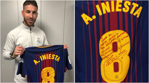 Iniesta tặng chiếc áo mặc trong trận Siêu kinh điển cuối cùng cho Ramos