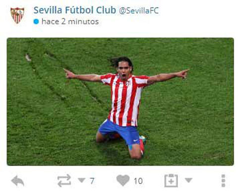 Tấm hình Falcao được tài khoản của Sevilla đăng lên