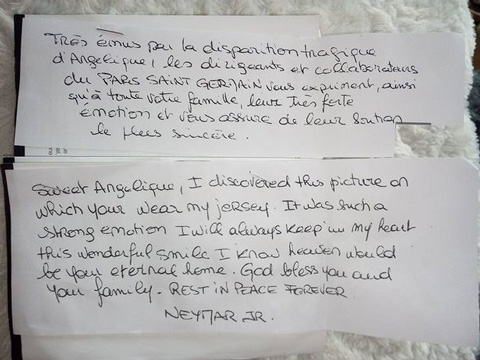 Bức thư Neymar gửi cho gia đình của Angelique