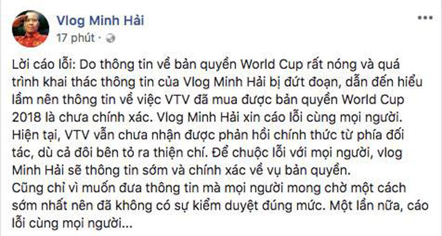 Lời đính chính từ Vlog Minh Hải