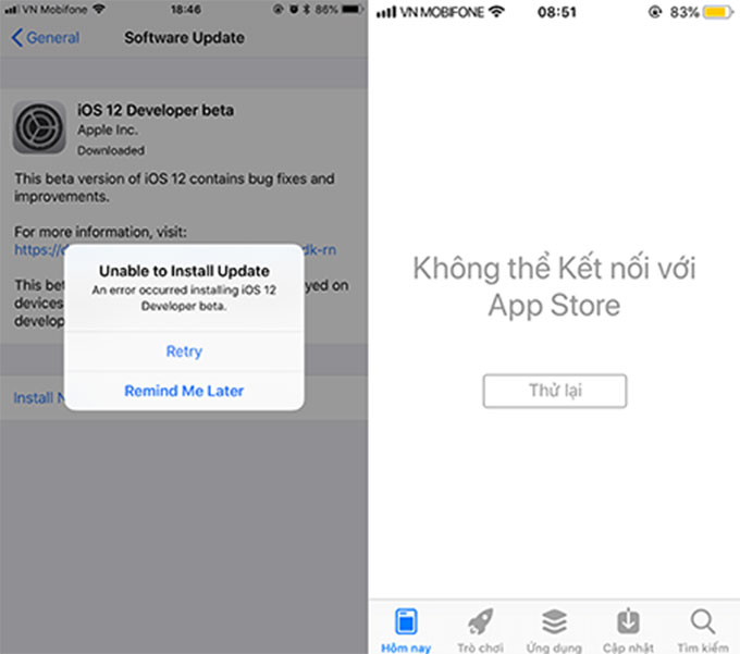 Người dùng cho biết không truy cập được App Store với iOS 12 Developer beta