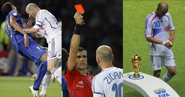 Zidane húc đầu vào Materazzi và nhận thẻ đỏ ở trận chung kết World Cup 2006