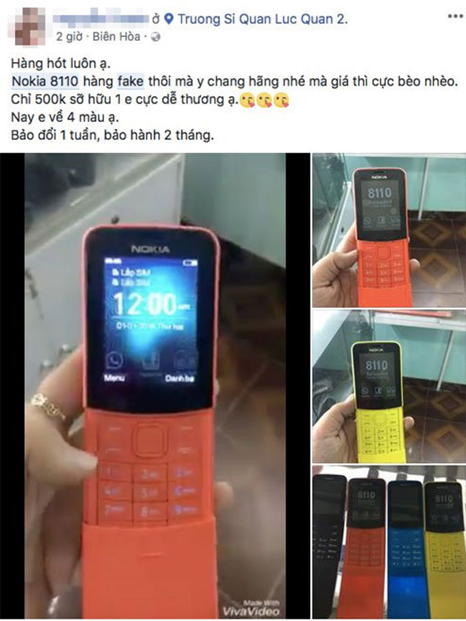 Nokia 8110 phiên bản nhái được rao bán tràn lan trên mạng xã hội