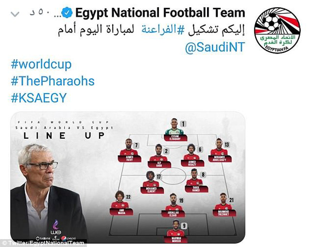 Đội hình ban đầu Ai Cập đưa ra không có tên Salah