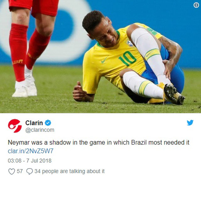 tờ Calarin chỉ ra nguyên nhân thất bại của Brazil là việc ngôi sao sáng giá nhất Neymar không tỏa sáng như kỳ vọng