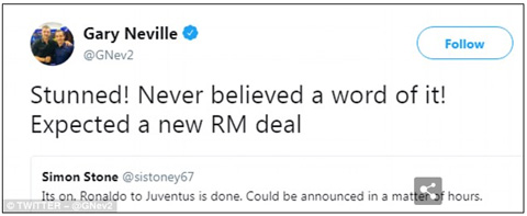 Gary Neville bất ngờ với việc Ronaldo sang Juve: 