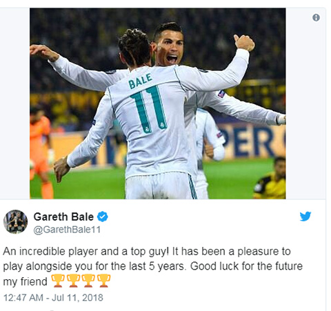 Bale gửi thông điệp chúc mừng Ronaldo