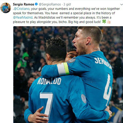 Đội trưởng Ramos cũng chúc may mắn cho Ronaldo