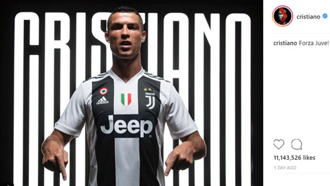 Thương vụ Ronaldo đến Juve nhận 'siêu hiệu ứng' trên mạng xã hội