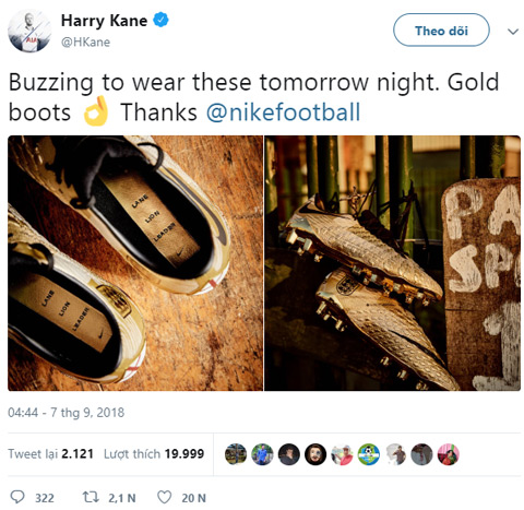 Kane khoe giày mới trên mạng xã hội