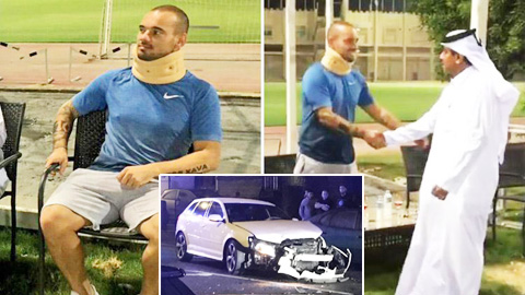 Sneijder thoát chết sau tai nạn tại Qatar