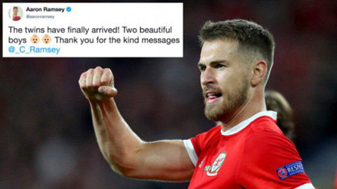 Ramsey đón quý tử sinh đôi trong ngày Wales giành chiến thắng