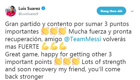 Suarez động viên Messi sau chấn thương