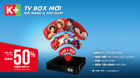 Ưu đãi giảm giá chỉ còn 495.000 đồng cho trọn bộ K+ TV Box từ nay đến hết 31/10