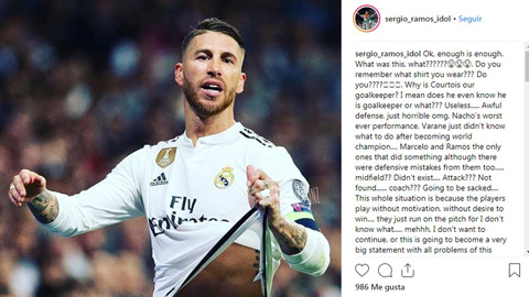 Ramos 'LIKE' bài viết chỉ trích đồng đội