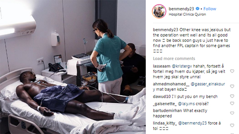 Mendy khoe ảnh phẫu thuật đầu gối trên Instagram