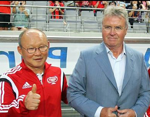 HLV Park Hang-seo từng là trợ lý của Hiddink (phải) tại ĐT Hàn Quốc