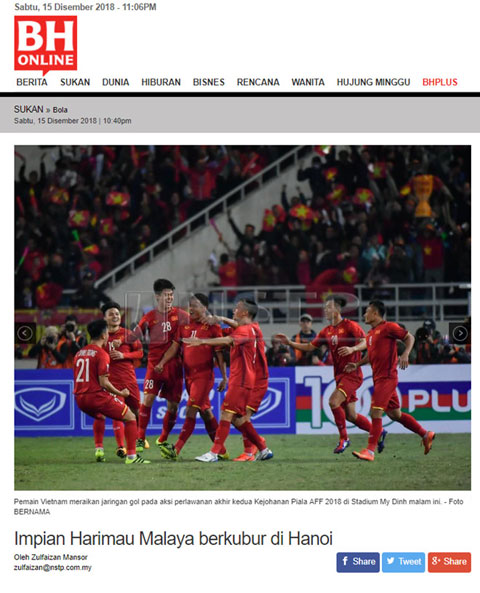 Trang Berita Harian hết lời ca ngợi chiến thắng của ĐT Việt Nam