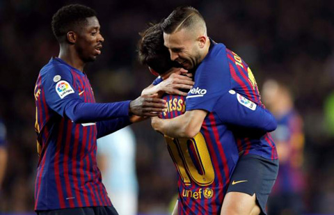 Barca tiếp tục ngự trị trên ngôi đầu nhờ sự tỏa sáng của các ngôi sao Messi, Dembele và Alba