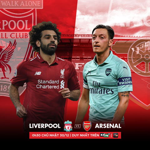 Trận quyết đấu giữa Liverpool và Arsenal sẽ được phát sóng độc quyền trên K+ vào lúc 00h30 ngày 30/12