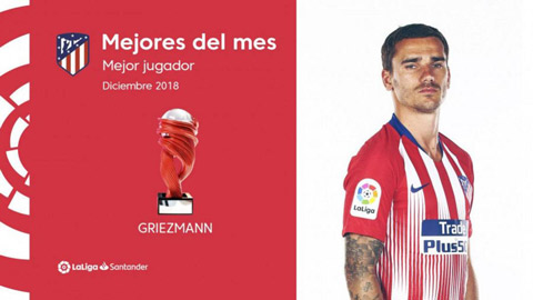 Griezmann xuất sắc nhất tháng nhiều hơn cả Messi lẫn Ronaldo