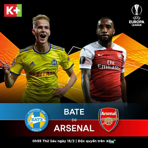 Thưởng thức trọn vẹn diễn biến trận đấu giữa Bate và Arsenal vào lúc 0 giờ 55 sáng ngày 15/2 trên K+PM