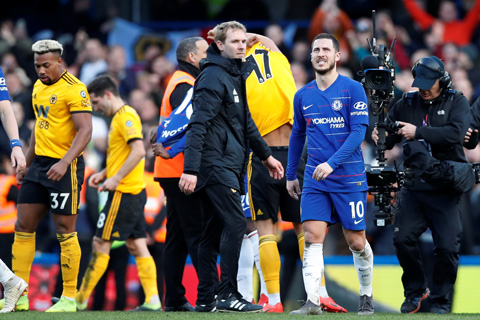 Chelsea đã may mắn thoát thua trước Wolves nhờ bàn thắng ở phút bù giờ của Hazard