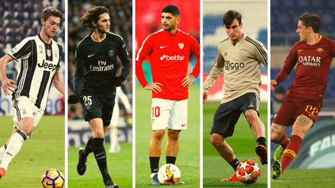 5 mục tiêu mà Monchi muốn mang về Arsenal (trái qua): Rugani, Rabiot, Banega, Tagliafico và Zaniolo