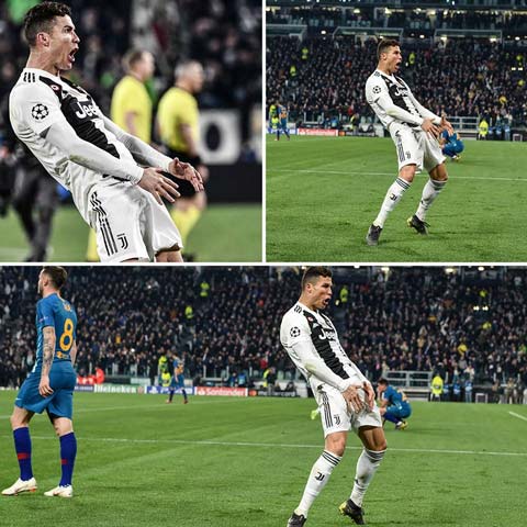 Hành động ăn mừng của Ronaldo sau khi lập hat-trick