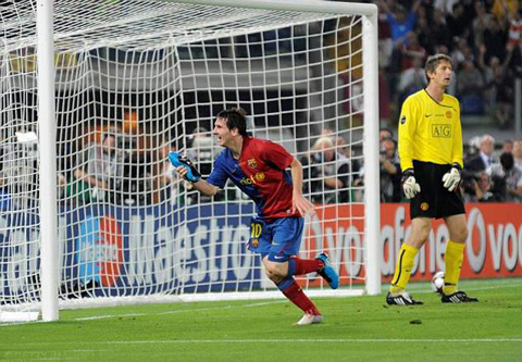 Messi từng ghi bàn vào lưới M.U ở chung kết Champions League 2009...