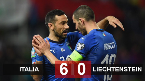 Italia 6-0 Liechtenstein: Quagliarella lập cú đúp, Italia lên ngôi đầu bảng
