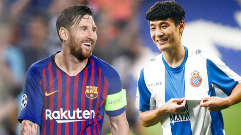 Trang Weibo của Trung Quốc đăng bức hình quảng cáo cho sự kiện Wu Lei (phải) đối đầu Messi ở trận derby Catalunya