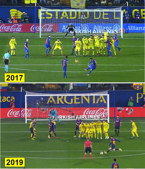 2 bàn thắng của Messi vào lưới Villarreal có cự ly và góc sút tương tưk