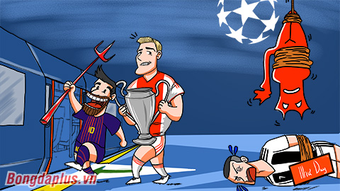 Biếm họa: Messi tước đinh ba Quỷ đỏ, De Ligt thu hồi cúp từ tay Ronaldo