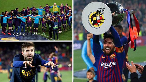 Niềm vui vỡ òa của Messi và đồng đội trong ngày Barca vô địch La Liga