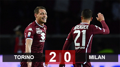 Torino 2-0 Milan: Rossoneri tụt xuống thứ 5