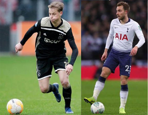 Eriksen (phải) và De Jong đang là linh hồn ở tuyến giữa của Tottenham và Ajax