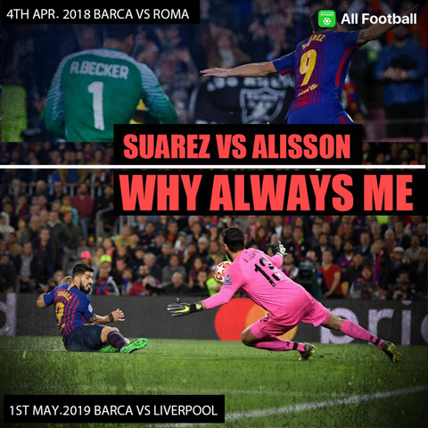 Suarez đã có bàn đầu tiên tại Champions League mùa này và lần gần nhất anh ghi bàn cũng vào lưới Alisson