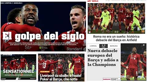 Báo chí thế giới choáng ngợp trước màn lội ngược dòng vĩ đại của Liverpool